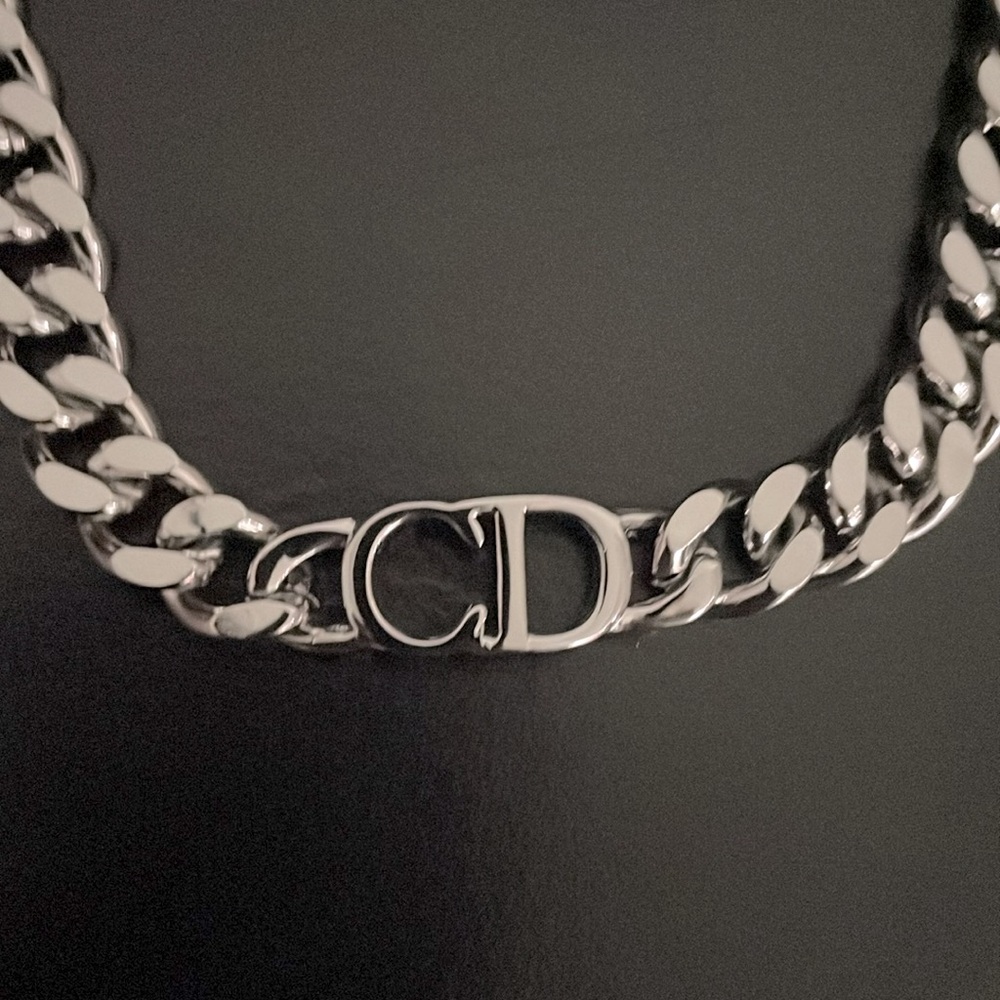 CD Logo Silver Link Chain Choker Necklace - Picture 2 of 5